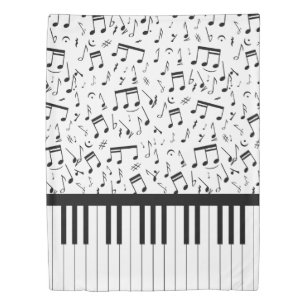 Stylish piano keys and music notes duvet cover
