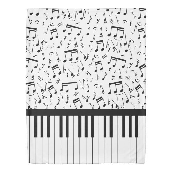 Stylish piano keys and music notes duvet cover