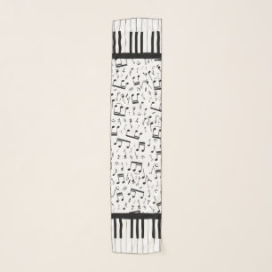 Stylish piano keys and music notes scarf