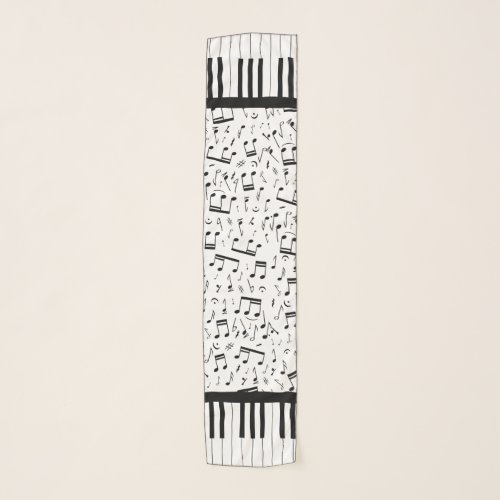 Stylish piano keys and music notes scarf