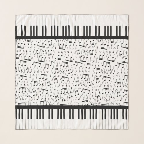 Stylish piano keys and music notes scarf