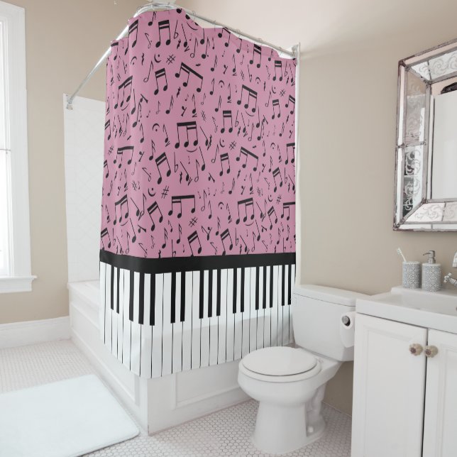 Stylish piano keys and music notes shower curtains (In Situ)