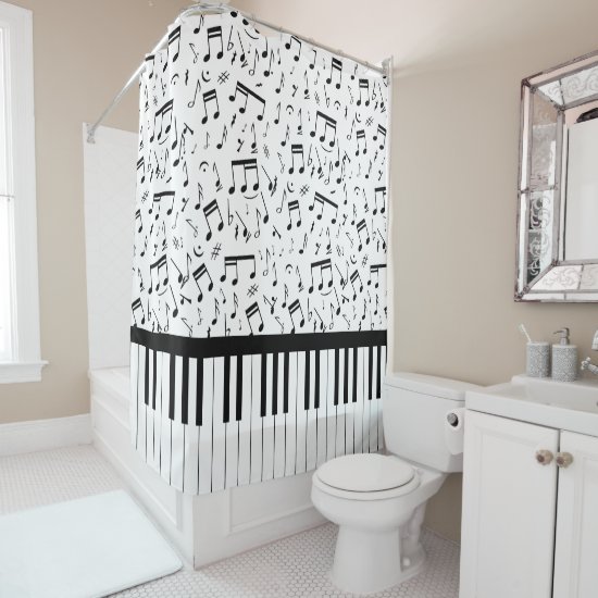Stylish piano keys and music notes shower curtains