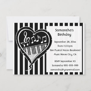 Stylish piano love heart music Birthday Party Invitation