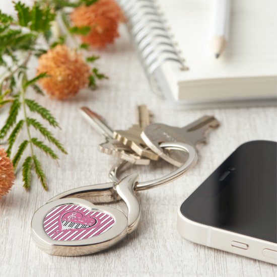 Stylish Piano Music Notes in Pink, Black and White Keychain