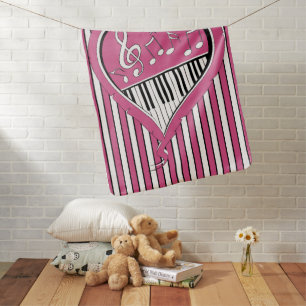 Stylish Piano Music Notes in Pink, Black and White Swaddle Blanket