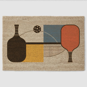 Stylish Pickleball Paddle Ball Net Graphic WELCOME Fiber Doormat