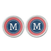 Stylish Picnic Red Gingham Monogram Cufflinks