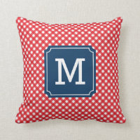 Stylish Picnic Red Gingham Name Monogram Throw Pillow