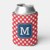 Stylish Picnic Red Gingham Personalize Monogram Can Cooler