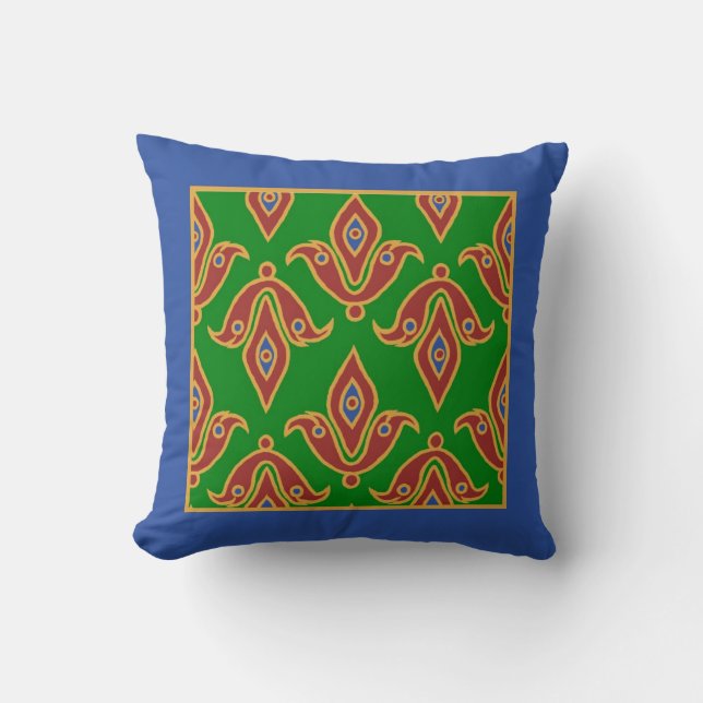 Stylish Pillow, Fleur-de-Lys, Maroon, Blue, Green Throw Pillow (Front)