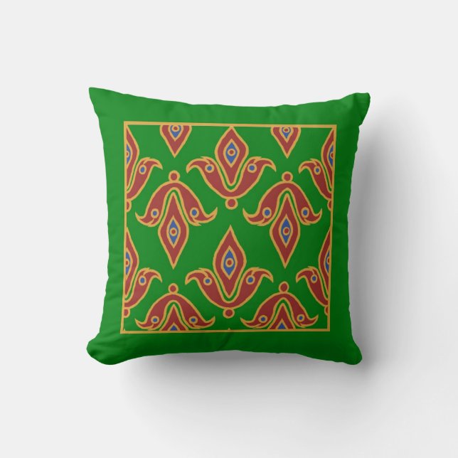Stylish Pillow, Fleur-de-Lys, Maroon, Blue, Green Throw Pillow (Front)