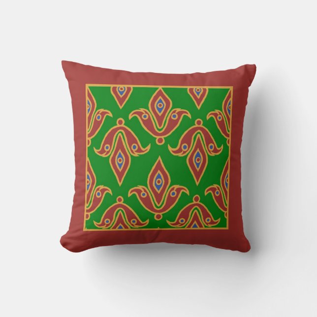 Stylish Pillow, Fleur-de-Lys, Maroon, Green Throw Pillow (Front)