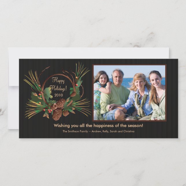 Stylish Pine Cone Wreath Holiday PhotoCard Card (Front)