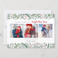 Stylish Pine Vines green trees New Year Holiday Card
