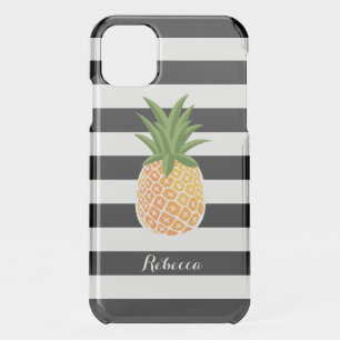 Stylish Pineapple Black White Stripes iPhone 11 Case