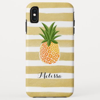 Stylish Pineapple Watercolor Gold Stripes Iphone Xs Max Case by CityHunter at Zazzle