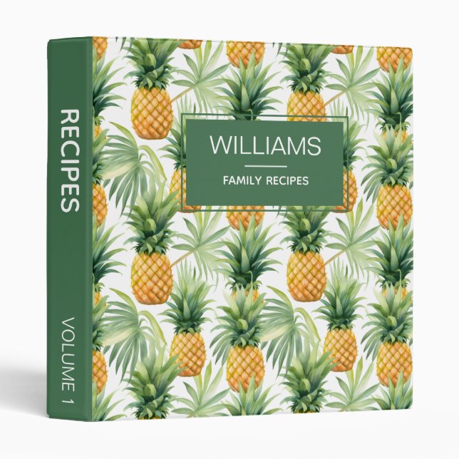 Stylish Pineapples Personalized Family Recipes 3 Ring Binder (Front/Spine)