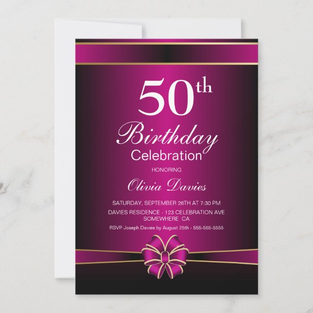 Stylish Pink 50th Birthday Party Invitation (Front)