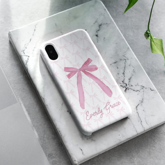 Stylish Pink Aesthetic Ribbon bows personalized Case-Mate iPhone Case (Chic Pink Ribbon bows pattern custom phone case.)