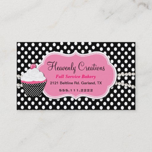 Customizable Stylish Pink and Black Bakery Business Card