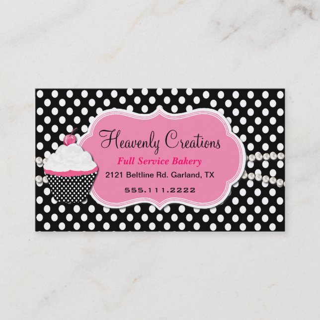 Stylish Pink and Black Bakery Business Card (Front)