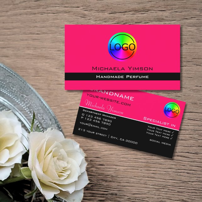 Stylish Pink and Black Chic with Logo Professional Business Card (Creator Uploaded)