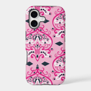 Stylish Pink and Black Damask Paisley iPhone 17 Case