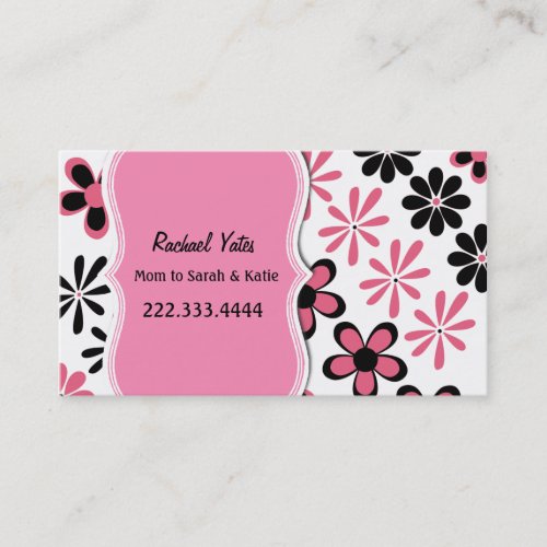Stylish Pink and Black Floral Mommy Card Business Card Templates