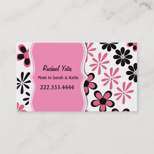 Customizable Stylish Pink and Black Floral Mommy Card Business Card Templates