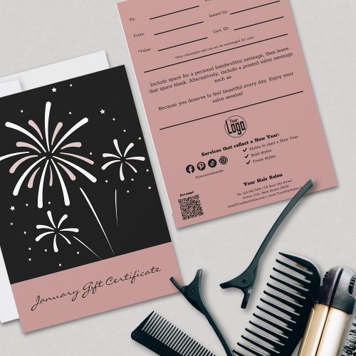 Stylish Pink and Black January Gift Certificate