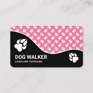 Stylish Pink And Black Paws Dog Walker Pet Sitting Business Card
