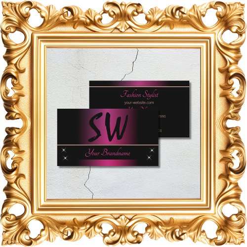 Stylish Pink and Black with Monogram Professional Business Card