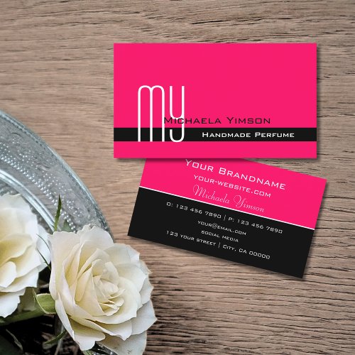 Stylish Pink and Black with Monogram Professional Business Card