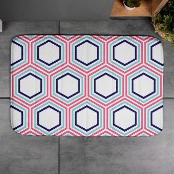 Stylish Pink And Blue Geometric Pattern Bathroom Mat by heartlockedhome at Zazzle