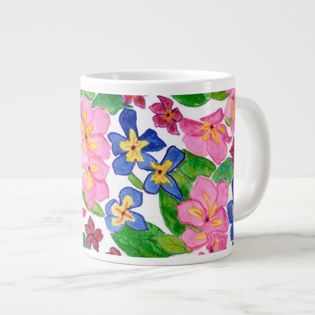 Stylish Pink and Blue Primroses Jumbo Mug (Front Right)