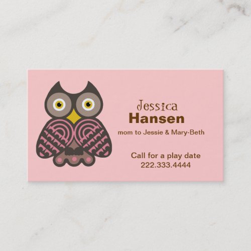 Stylish Pink and Brown Owl Mommy Card