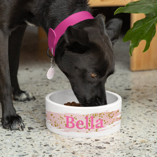 Stylish Pink and Gold Sparkle Pet Food Dish