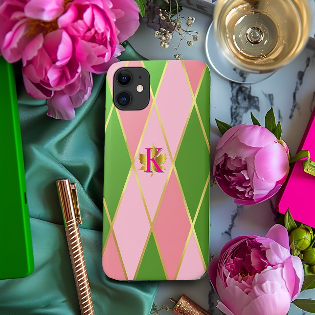 Stylish Pink and Green Argyle Driver  Case-Mate iPhone Case (Stylish Pink and Green Argyle iPhone Case )