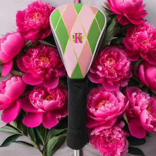 Stylish Pink and Green Argyle Driver Golf Head Cover