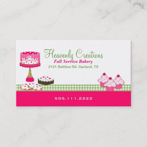Stylish Pink and Green Bakery Business Card