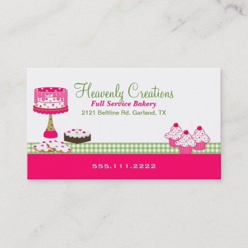 Customizable Stylish Pink and Green Bakery Business Card