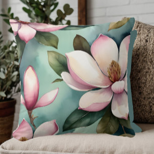 Stylish Pink and Green Floral Throw Pillow
