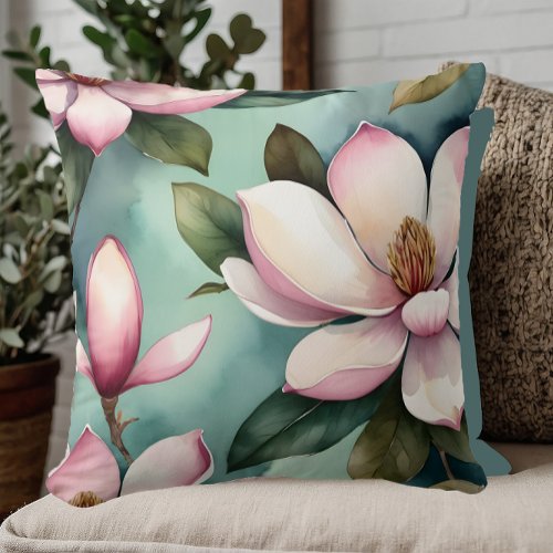 Stylish Pink and Green Floral Throw Pillow