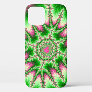 Stylish Pink and Green Fractal iPhone 12 Case