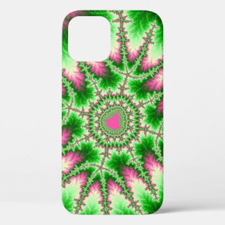Stylish Pink and Green Fractal iPhone 12 Case