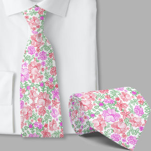 Stylish Pink and Orange Floral Pattern Necktie