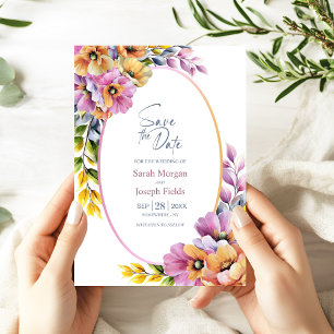 Stylish Pink and Orange Floral Save the Date Invitation