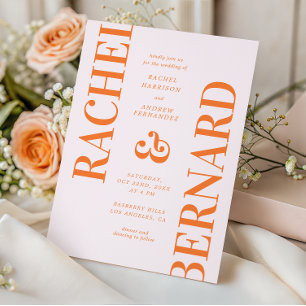 Stylish Pink and Orange Typography QR Code Wedding Invitation