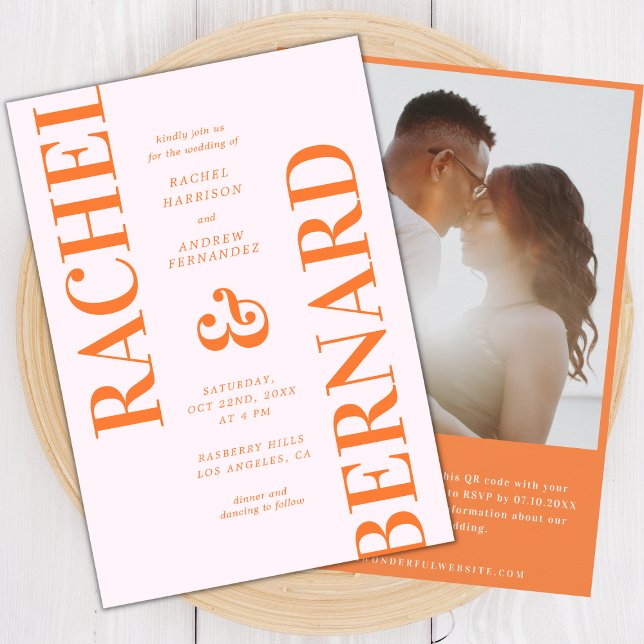 Stylish Pink and Orange Typography QR Code Wedding Invitation (Creator Uploaded)